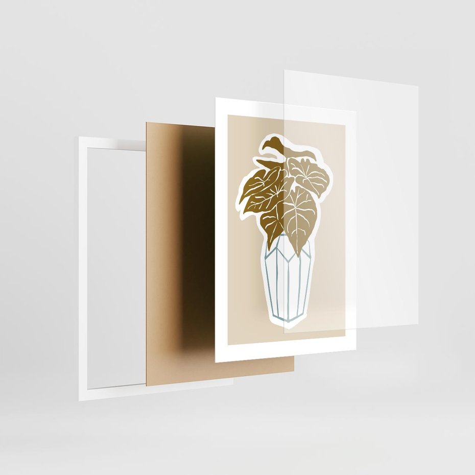 Plakat w ramie 30x40 - Bezgraniczne Marzenia - nowoczesna kompozycja, liście monstery w wazonie - rama biała
