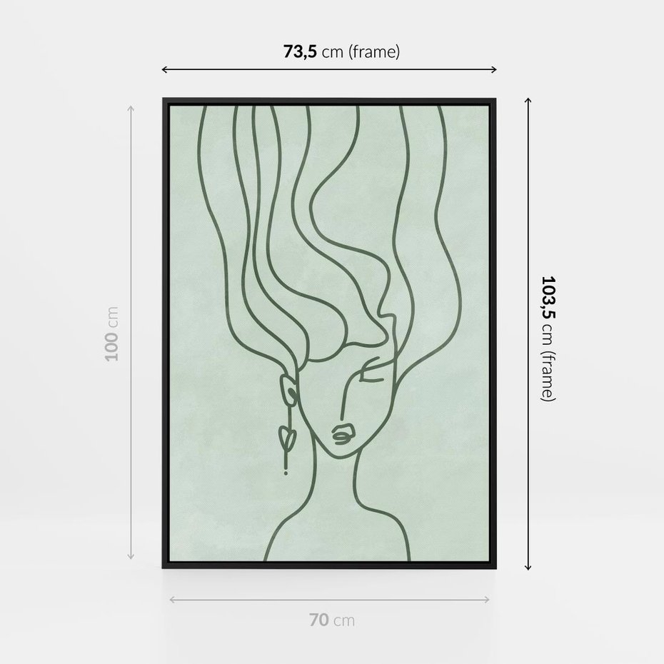 Obraz w ramie 70x100 - Spokojne Objęcia Natury - abstrakcja, zielony szkic - rama czarna