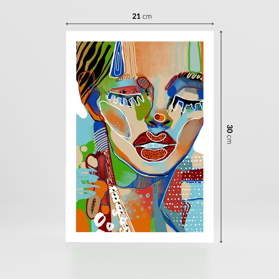 Plakat bez ramy 21x30 - Kolorowe Formy - abstrakcyjny portret kobiety, twarz