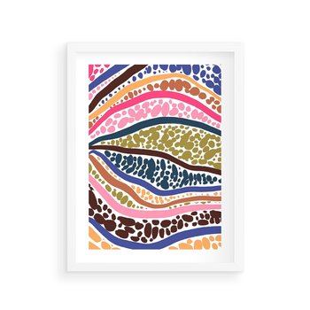 Plakat w ramie 40x50 - Wibracje Plam - kolorowe wzory, tęczowe żywe kolory - rama biała