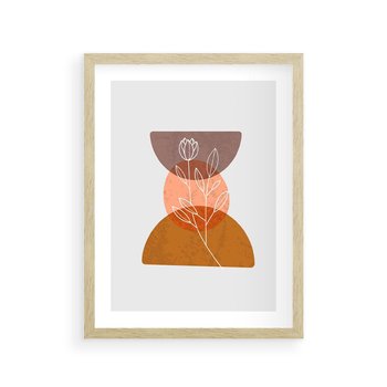 Plakat w ramie 50x70 - Kwiatowa Akwarela - akwarelowe kształty, brąz - rama drewno