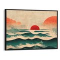 Obraz w ramie 70x50 - Czerwone Melodie - japońska sztuka, zachód słońca nad oceanem - rama czarna