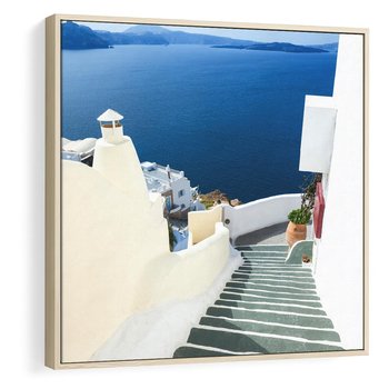Obraz w ramie 50x50 - Malowniczy urok wyspy - Santorini, schodki - rama drewno