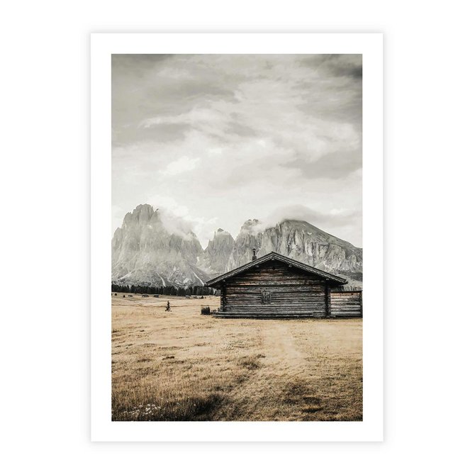 Plakat bez ramy 21x30 - Surowa Przestrzeń i Górski Ustronny Azyl - chatka w górach, góry