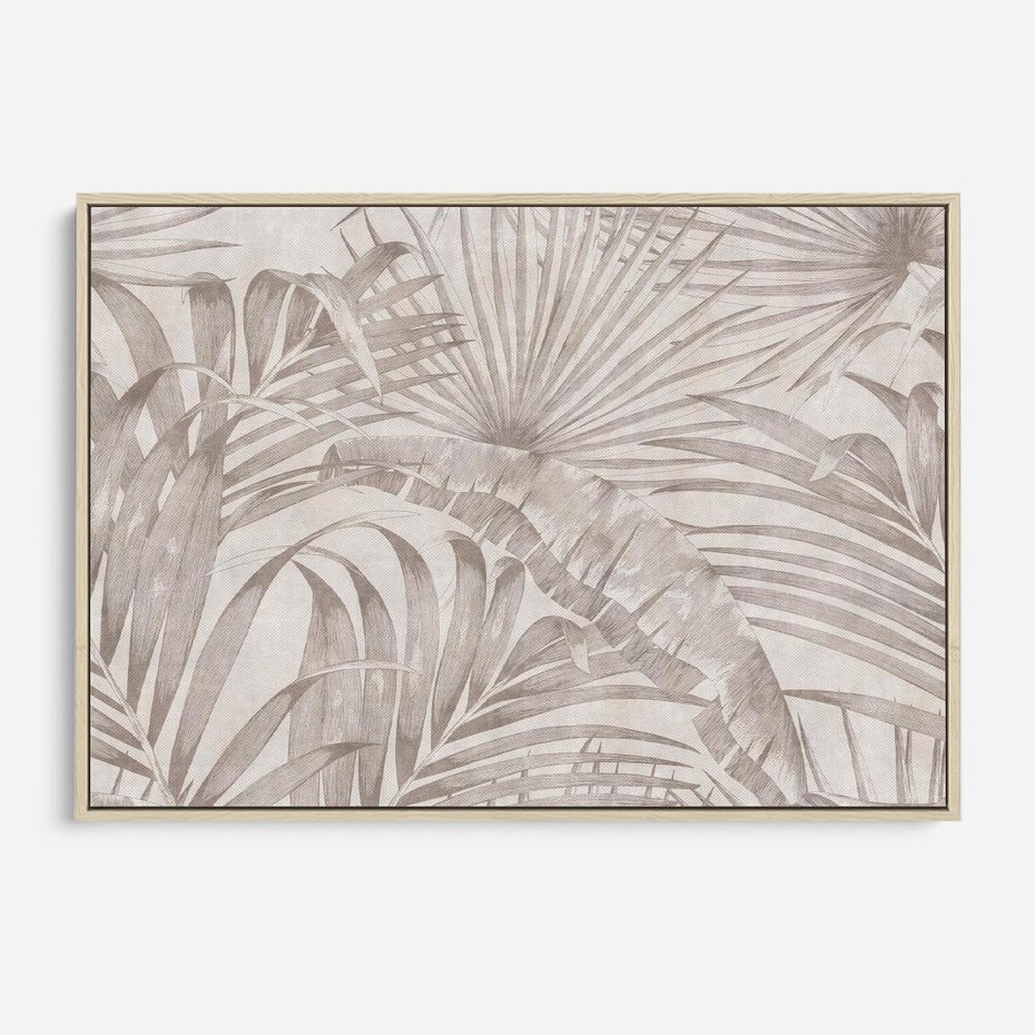 Obraz w ramie 70x50 - Odsłonięte liściowe wspomnienia - monochromatyczne, kolory sepii - rama drewno