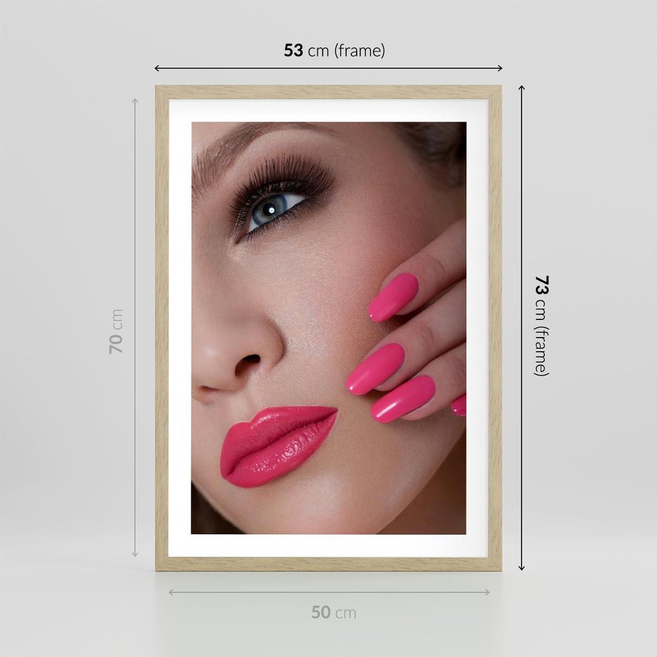 Plakat w ramie 50x70 - Usta, manicure, spa: kobieca harmonia - usta, manicure - rama drewno