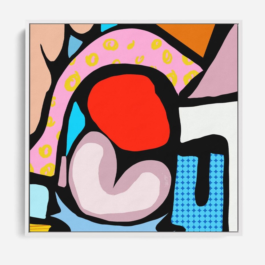 Obraz w ramie 80x80 - Czarny Komiks - abstrakcyjne formy, komiksowy styl - rama biała