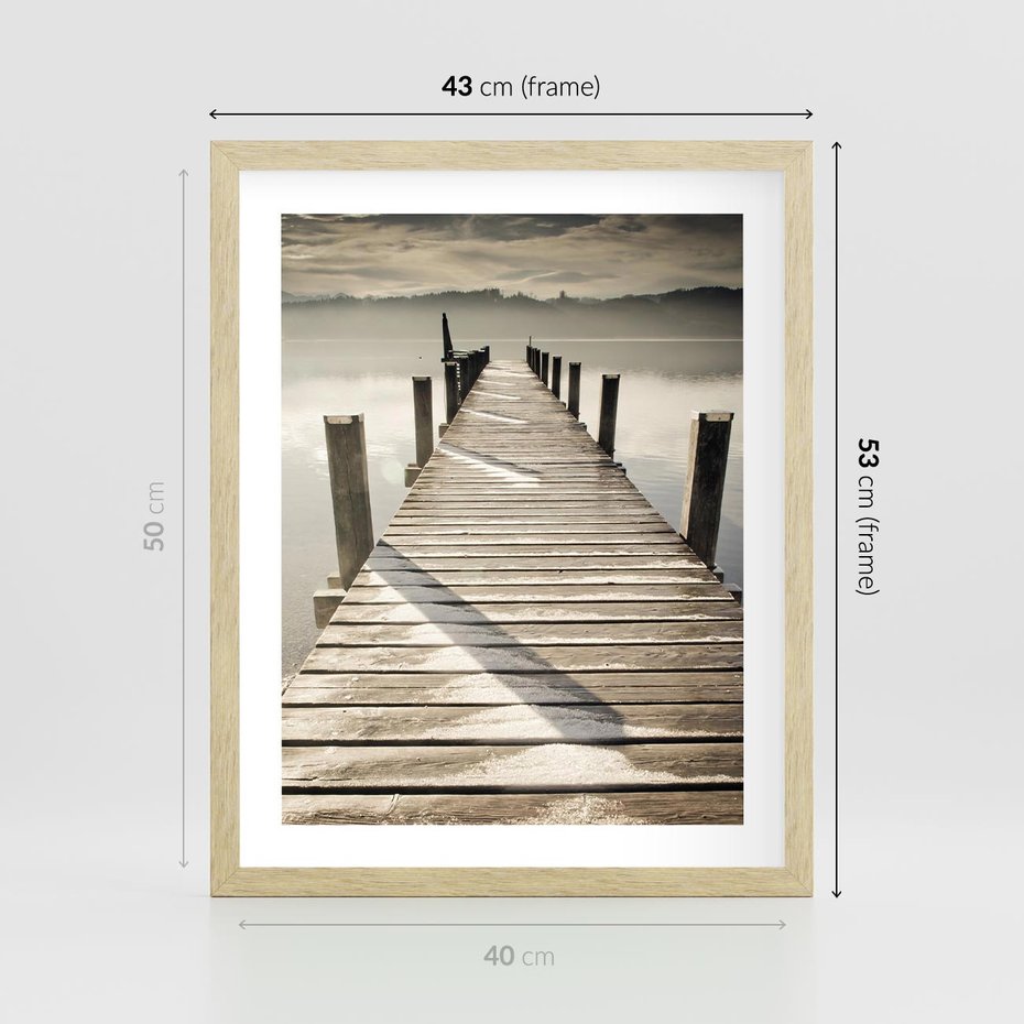 Plakat w ramie 40x50 - Idylliczny pomost nad jeziorem - pomost, jezioro - rama drewno