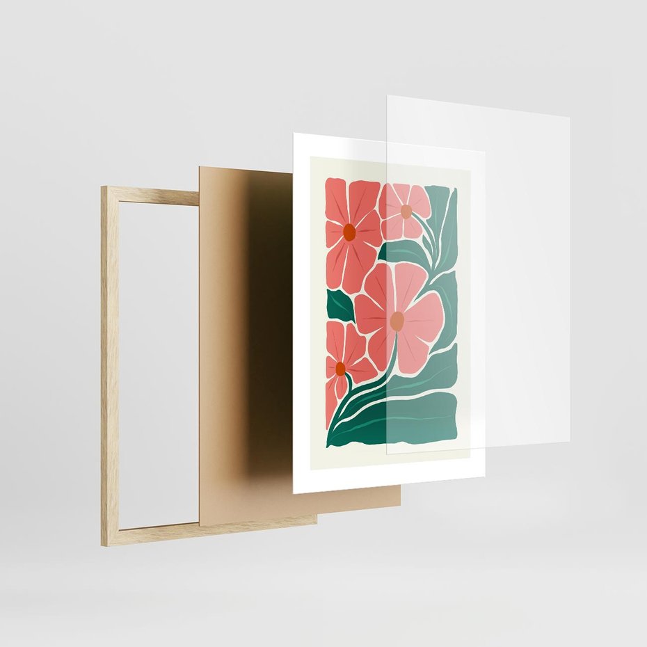 Plakat w ramie 30x40 - Energiczne Opowieści - kwiaty, sztuka nowoczesna - rama drewno