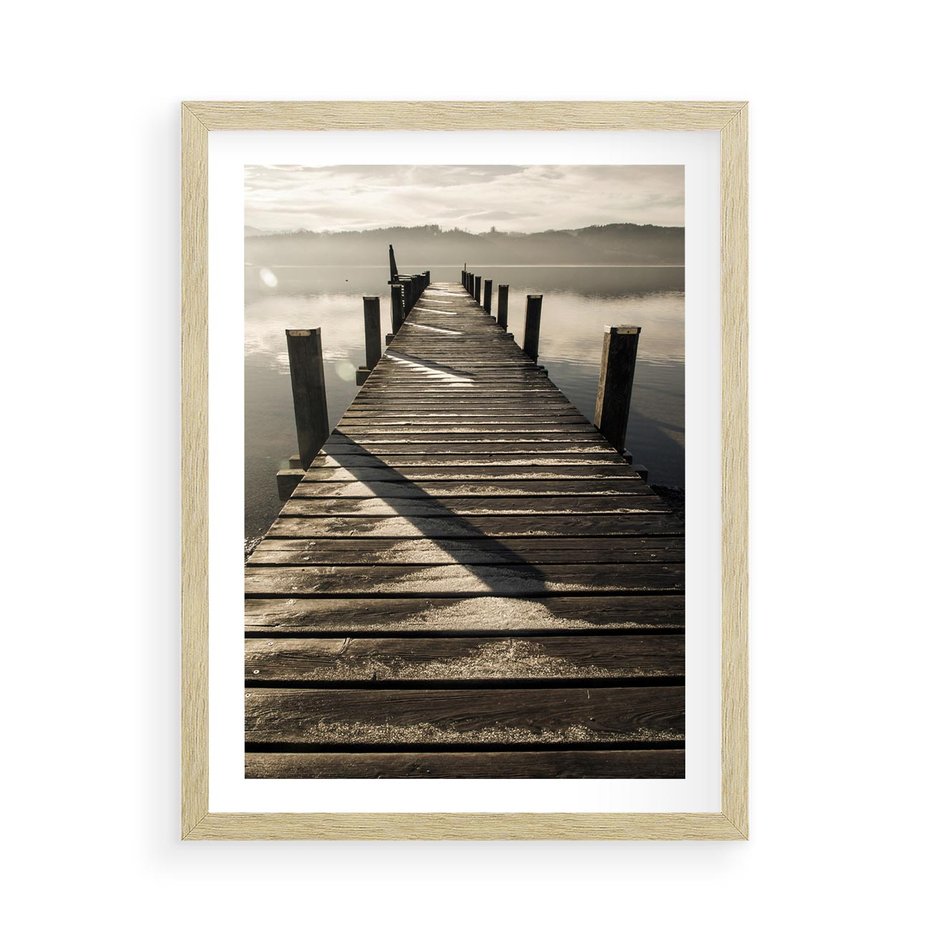 Plakat w ramie 50x70 - Pomost nad jeziorem - pomost, jezioro - rama drewno