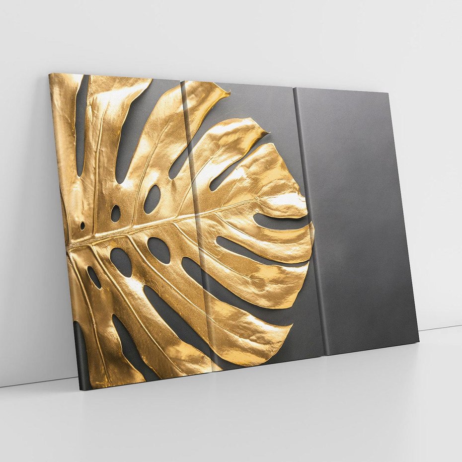 Obraz na płótnie 120x80 - Złoty Liść Monstera - złoty, liść