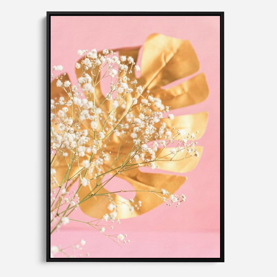 Obraz w ramie 70x100 - : Elegancja w Złocie - złote, liście - rama czarna