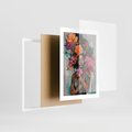 Plakat w ramie 30x40 - Z Głową w Kwiatach - obraz olejny, sztuka nowoczesna - rama biała