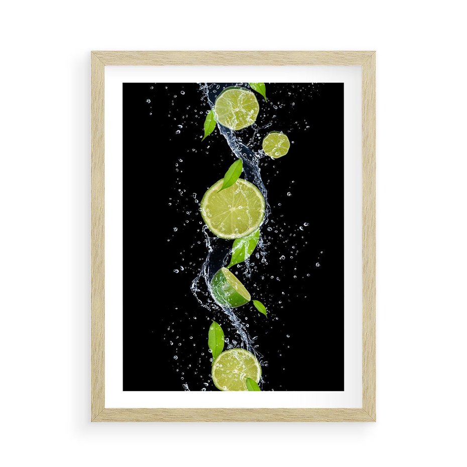 Plakat w ramie 50x70 - Świeżość Cytrusów - limonki, cytryny - rama drewno