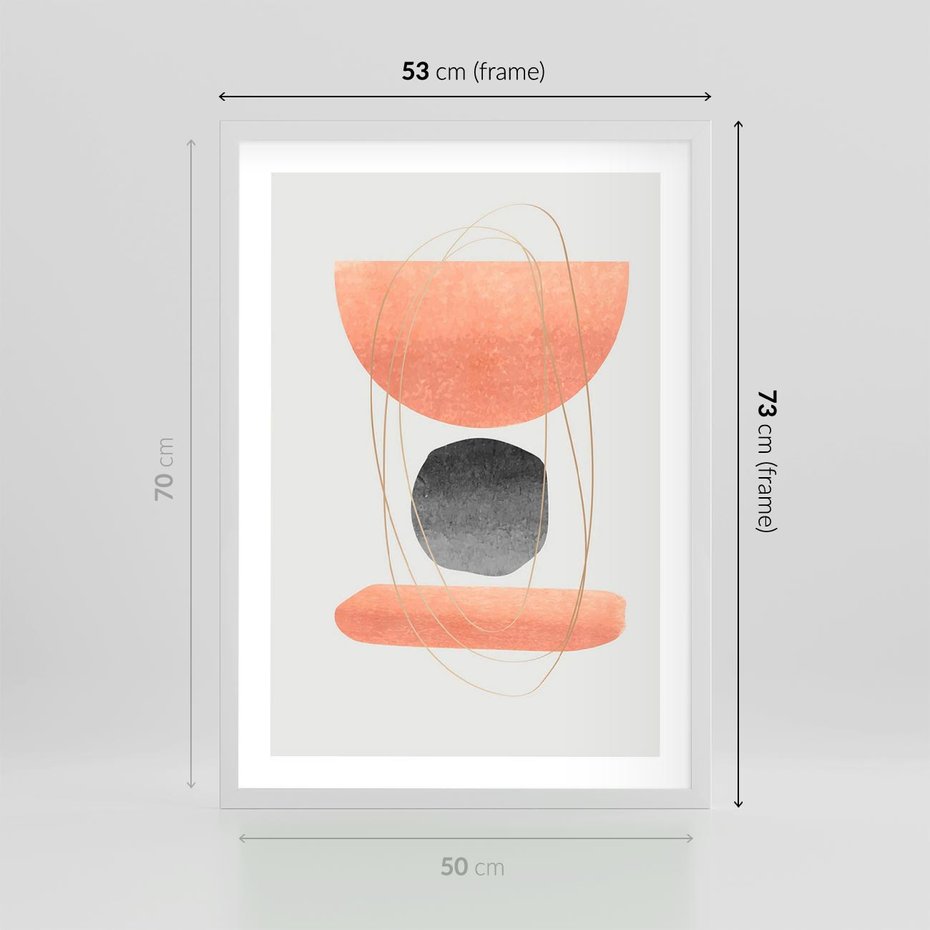 Plakat w ramie 50x70 - Abstrakcyjne Plamy z Złotymi Liniami - abstrakcja, boho plamy - rama biała