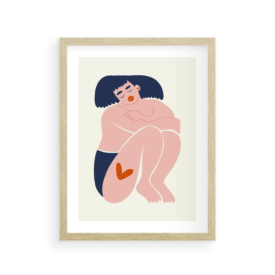 Plakat w ramie 30x40 - Melodia snów na płótnie - zakochana kobieta, graficzny obraz - rama drewno