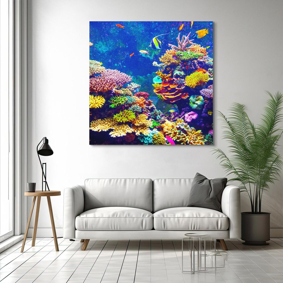 Obraz na płótnie 40x40 - Podwodne Zaczarowanie - kolorowa rafa koralowa, ukwiały