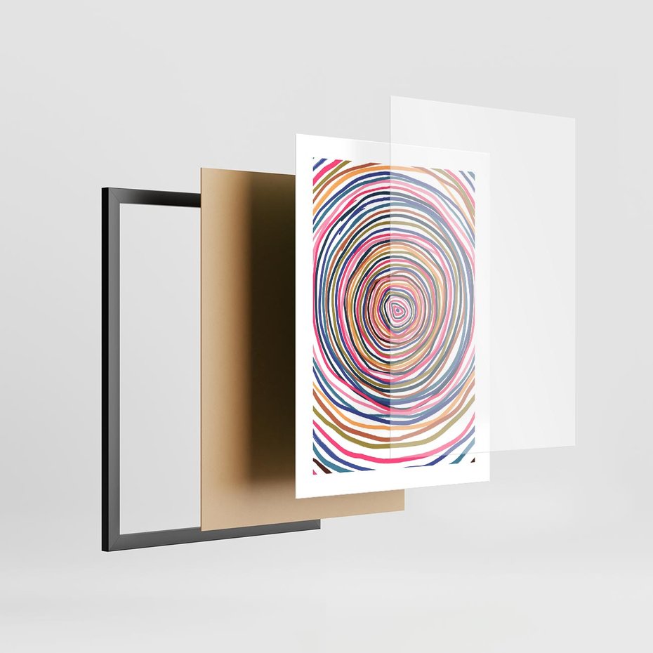 Plakat w ramie 30x40 - Cyrkulująca Harmonia - kolorowe etniczne wzory, tęczowe żywe kolory - rama czarna