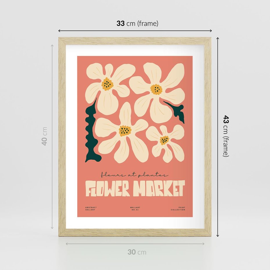 Plakat w ramie 30x40 - Szkicowane Kolorowe Uczucia - kwiatowa kompozycja, minimalizm - rama drewno