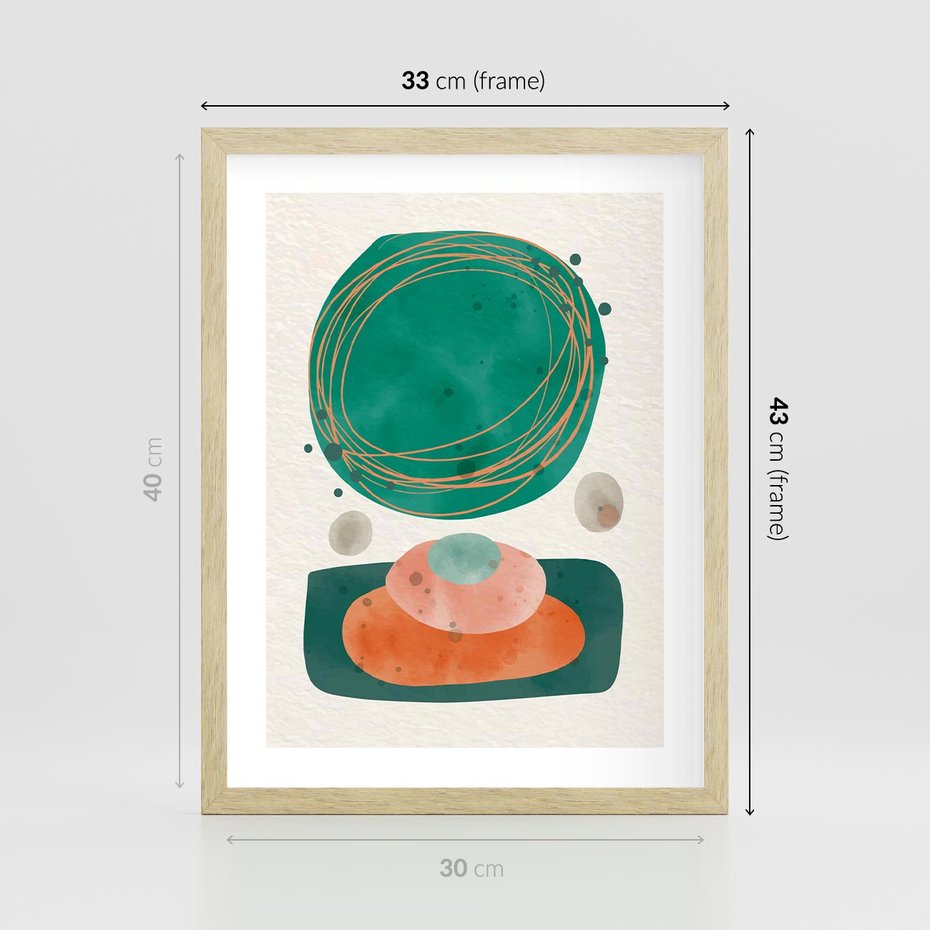 Plakat w ramie 30x40 - Rozmyte Granice - abstrakcyjne plamy, zielony - rama drewno