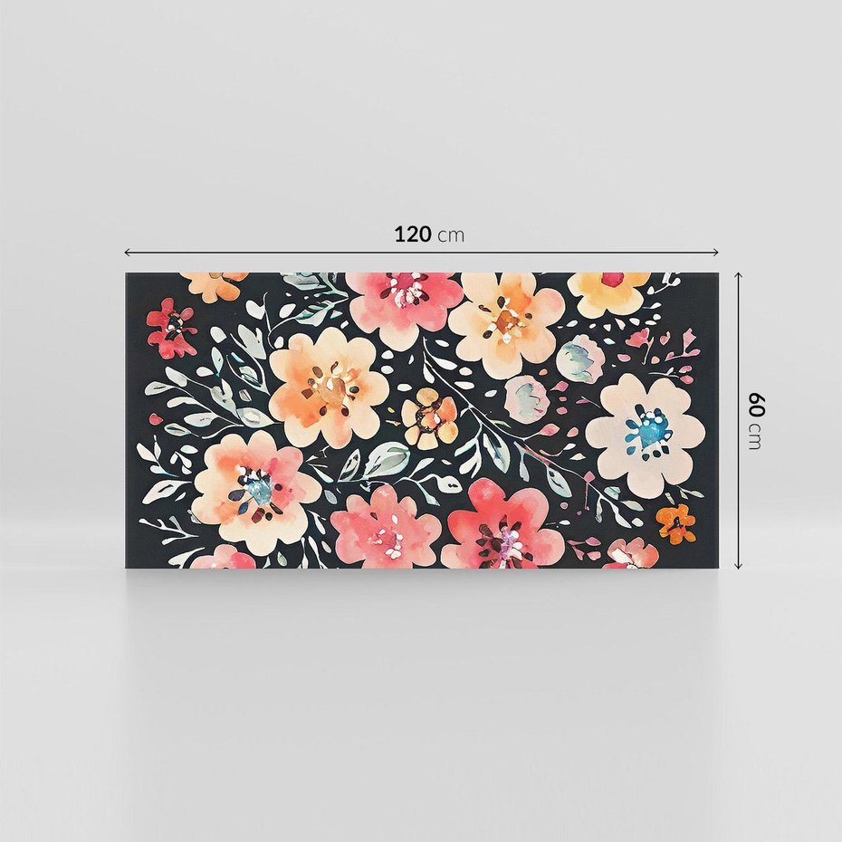 Obraz na płótnie 120x60 - Labirynty melancholii - akwarelowe, pastelowe kwiaty na czarnym tle