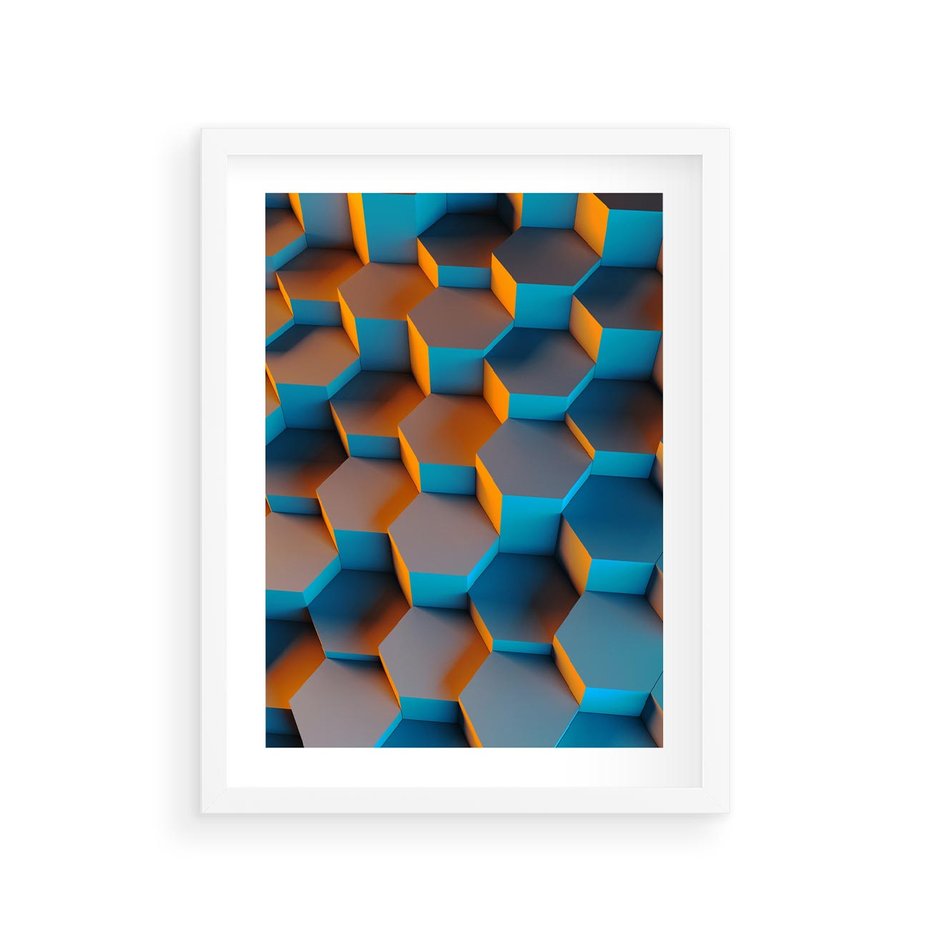 Plakat w ramie 30x40 - Trójwymiarowa Gra - geometryczna, 3D - rama biała