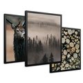 Zestaw obrazy w ramie 40x50 galeria - Jeleń, las, drzewa, boho, skandynawski - rama czarna