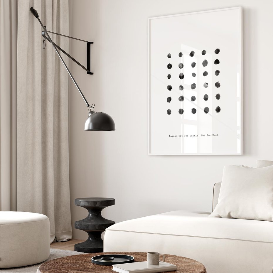 Plakat bez ramy 50x70 - Boho Sztuka Wolości - minimalistyczny plakat, czarne kropki na białymtle