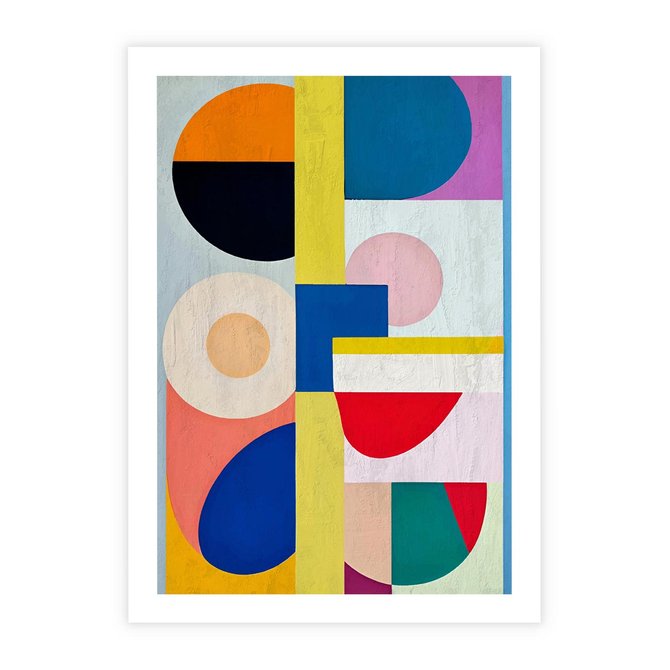 Plakat bez ramy 21x30 - Harmonia Kolorowych Impulsów - abstrakcyjne geometryczne kształty, olejny obraz