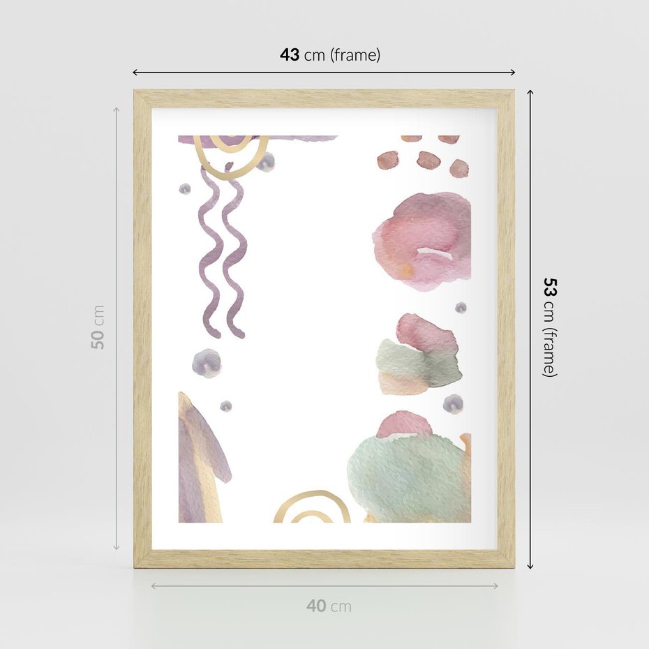 Plakat w ramie 40x50 - Pastelowe Wnętrza Emocji - abstrakcyjny palakt, akwarelowe plamy - rama drewno