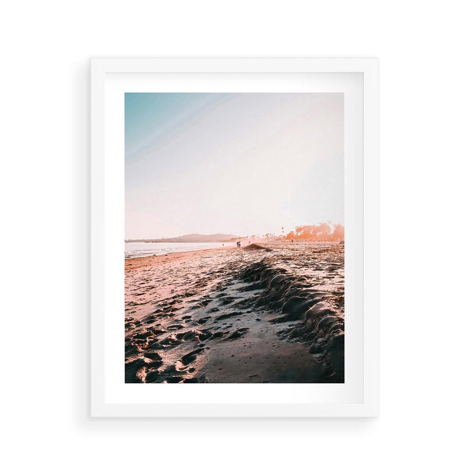 Plakat w ramie 40x50 - Błogie Chwile na Plaży - plaża, zachód słońca wakacje - rama biała