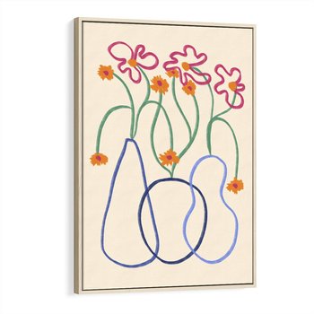 Obraz w ramie 80x120 - Migocące Pastelowe Impresje - minimalistyczny abstrakcyjny obraz, prymitywne kwiatki - rama drewno