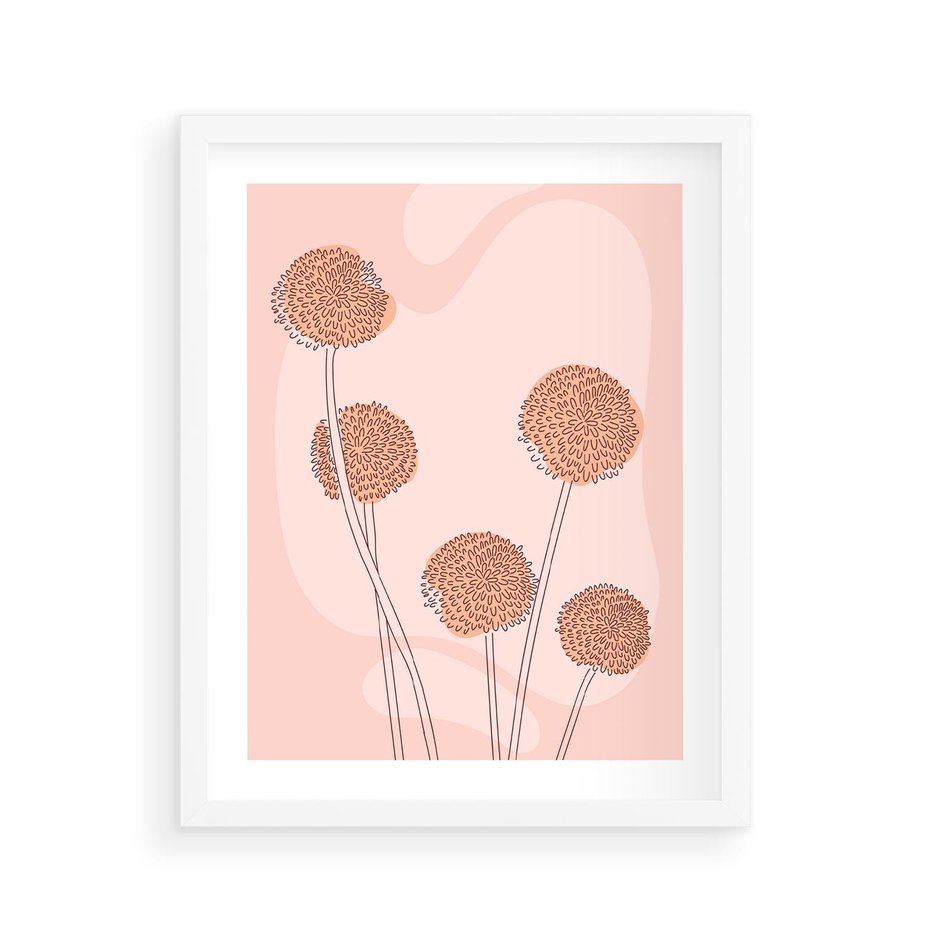 Plakat w ramie 40x50 - Rozkwitające Emocje - minimalistyczny plakat, pudrowe kwiaty - rama biała