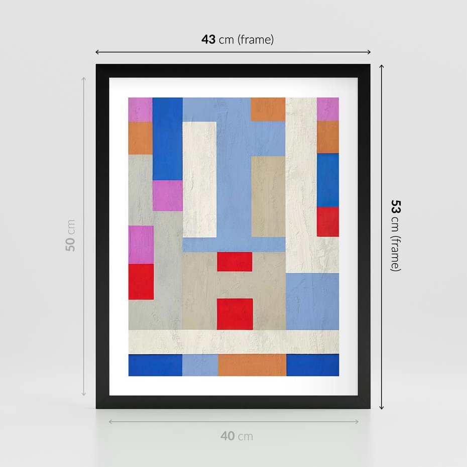 Plakat w ramie 40x50 - Bezczasowe Przenikanie Kształtów - abstrakcyjne geometryczne kształty, olejny obraz - rama czarna