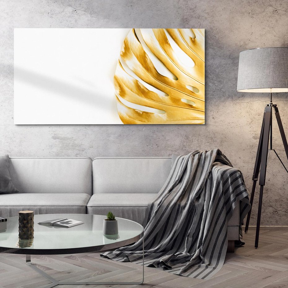 Obraz na płótnie 120x60 - Przyjemność dla Oczu - złote, liście