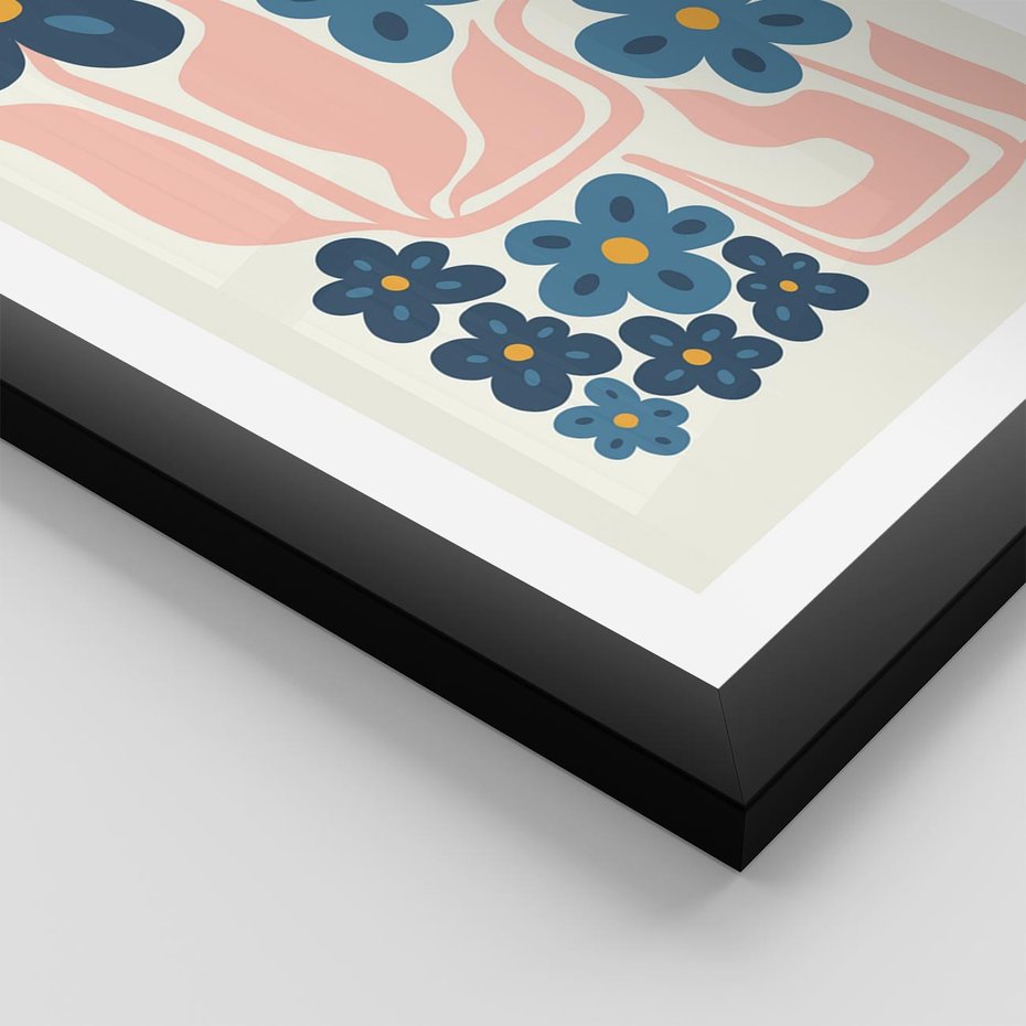 Plakat w ramie 30x40 - Niebieskie Refleksje - niebieskie kwiaty, niezapominajki - rama czarna