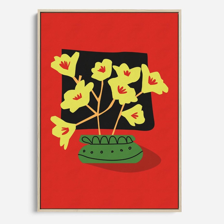 Obraz w ramie 70x100 - Abstrakcyjne Przenikanie - abstrakcyjne kwiaty, czerwone tło - rama drewno