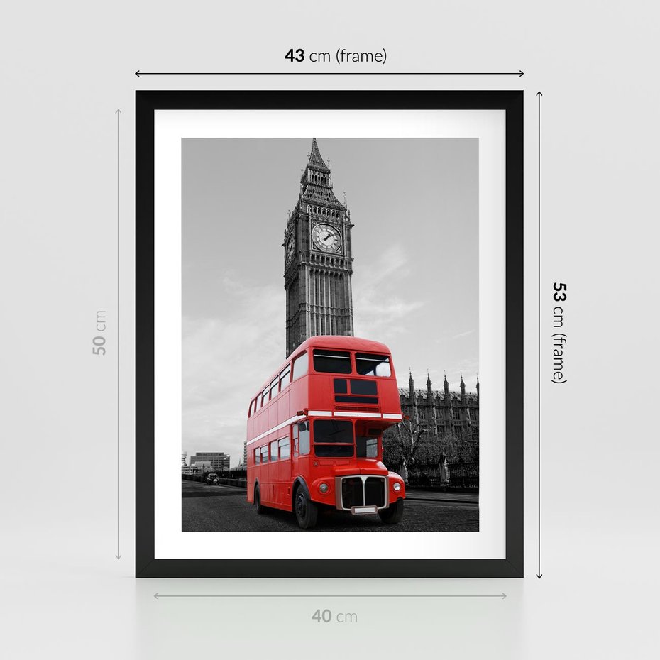 Plakat w ramie 40x50 - Autobusy w tętniącym życiem Londynie - Londyn, autobus - rama czarna