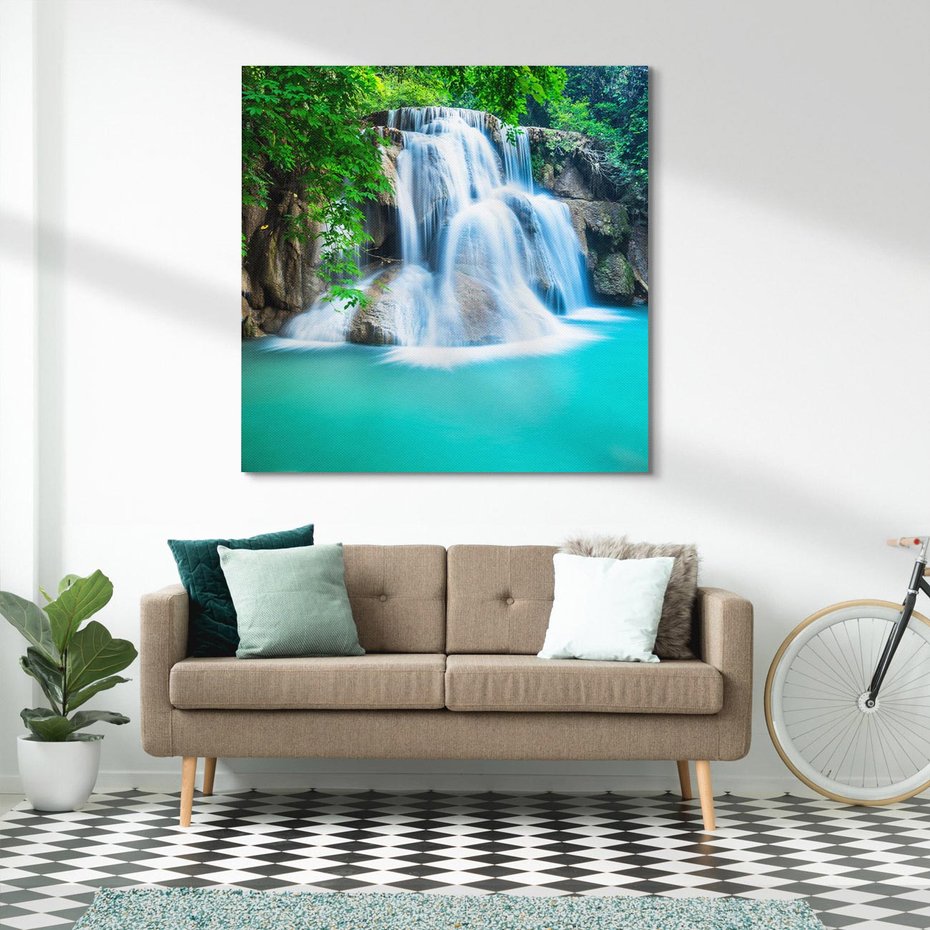 Obraz na płótnie 60x60 - Tajlandia: wodospad w zielonym lesie - Tajlandia, wodospad