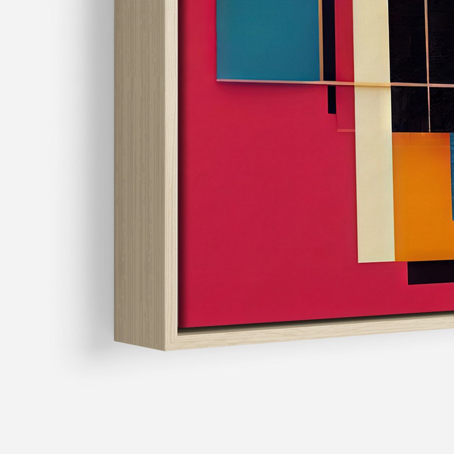 Obraz w ramie 70x100 - Przejście przez labirynt myśli - kolorowa abstrakcja, instalacja z prostokątów i lini - rama drewno