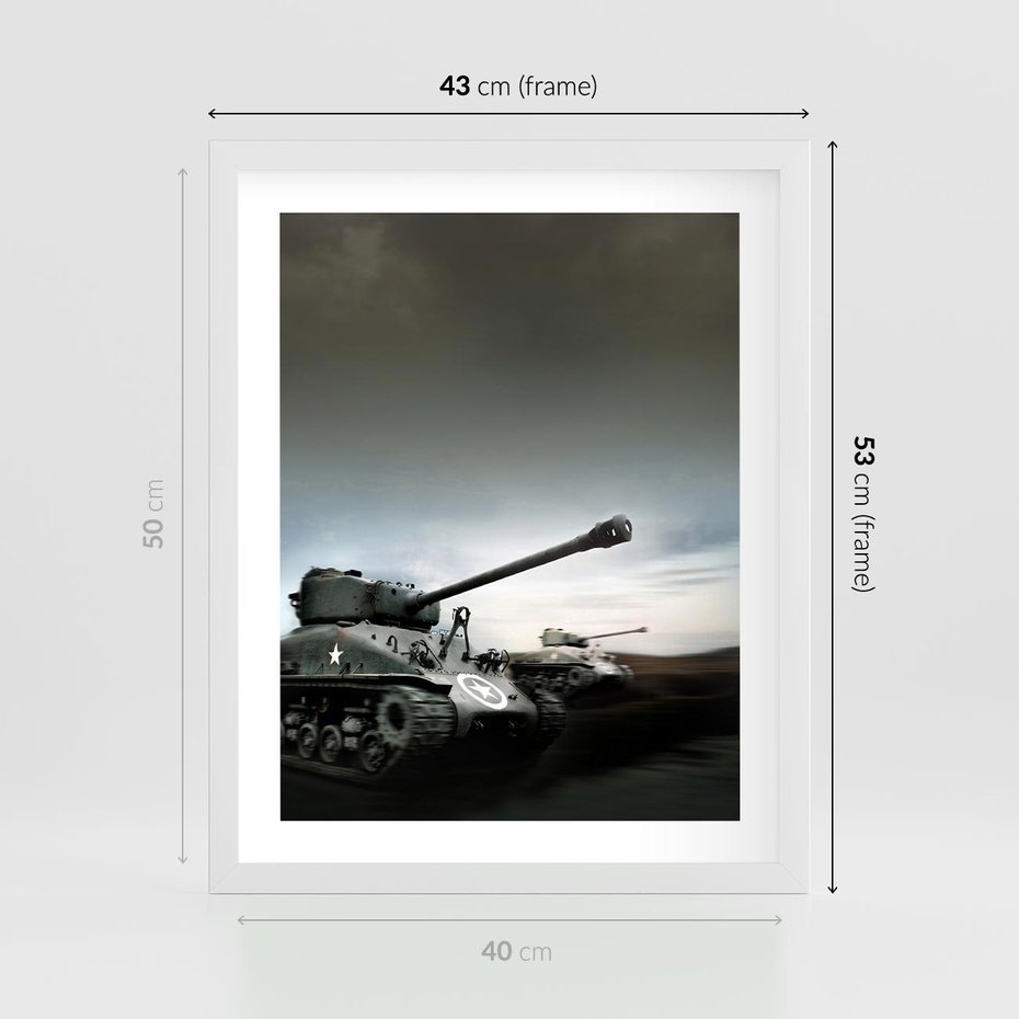 Plakat w ramie 40x50 - Siła i determinacja: czołgi wojenne - czołgi, wojna - rama biała
