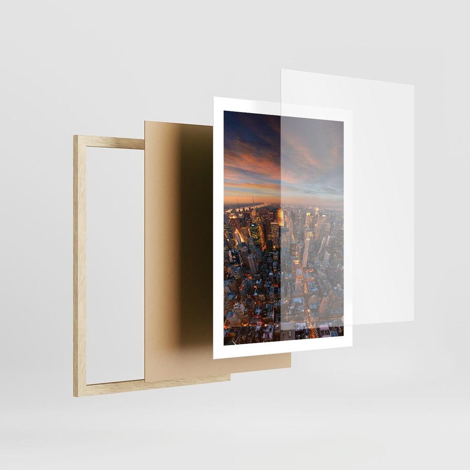Plakat w ramie 50x70 - Miasto wieżowców w perspektywie - miasto, wieżowce - rama drewno