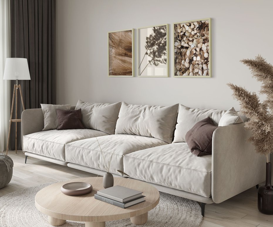 Zestaw obrazy w ramie 30x40 galeria - Boho, suche, kwiaty, trawy - rama drewno