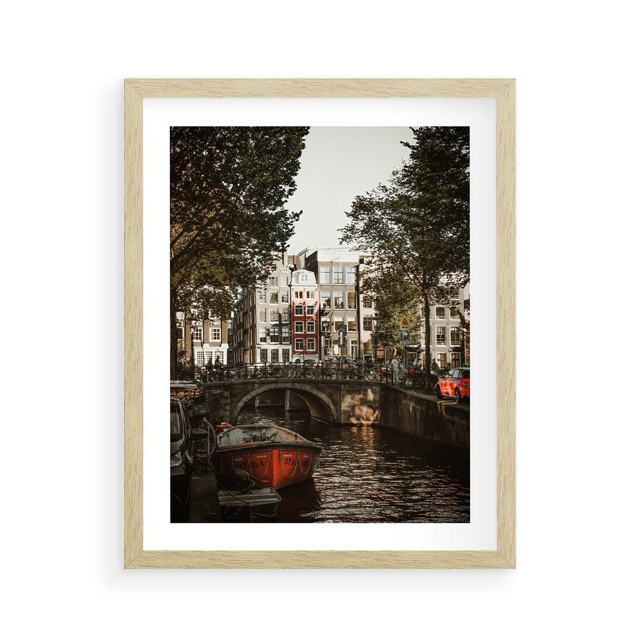 Plakat w ramie 40x50 - Jesienne Uroki Holandii: Kanały i Most - Holandia, kanały - rama drewno