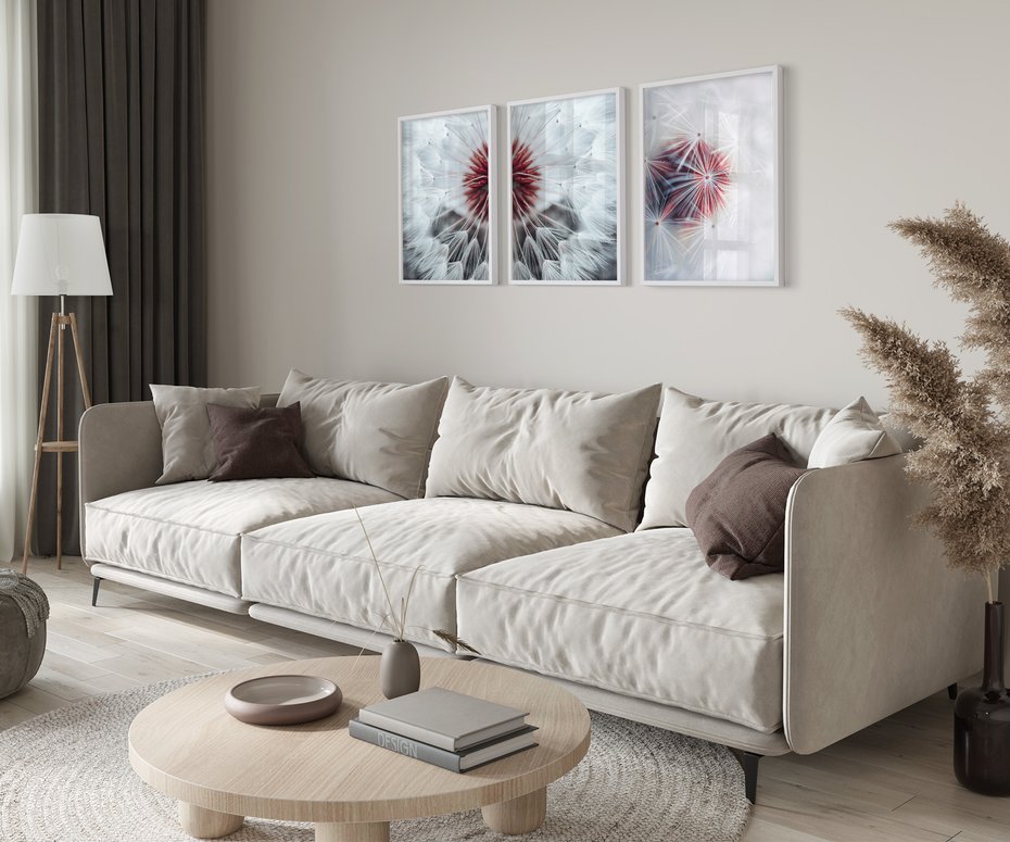 Zestaw obrazy w ramie 50x70 galeria - Dmuchawiec, nowoczesny, minimalizm - rama biała