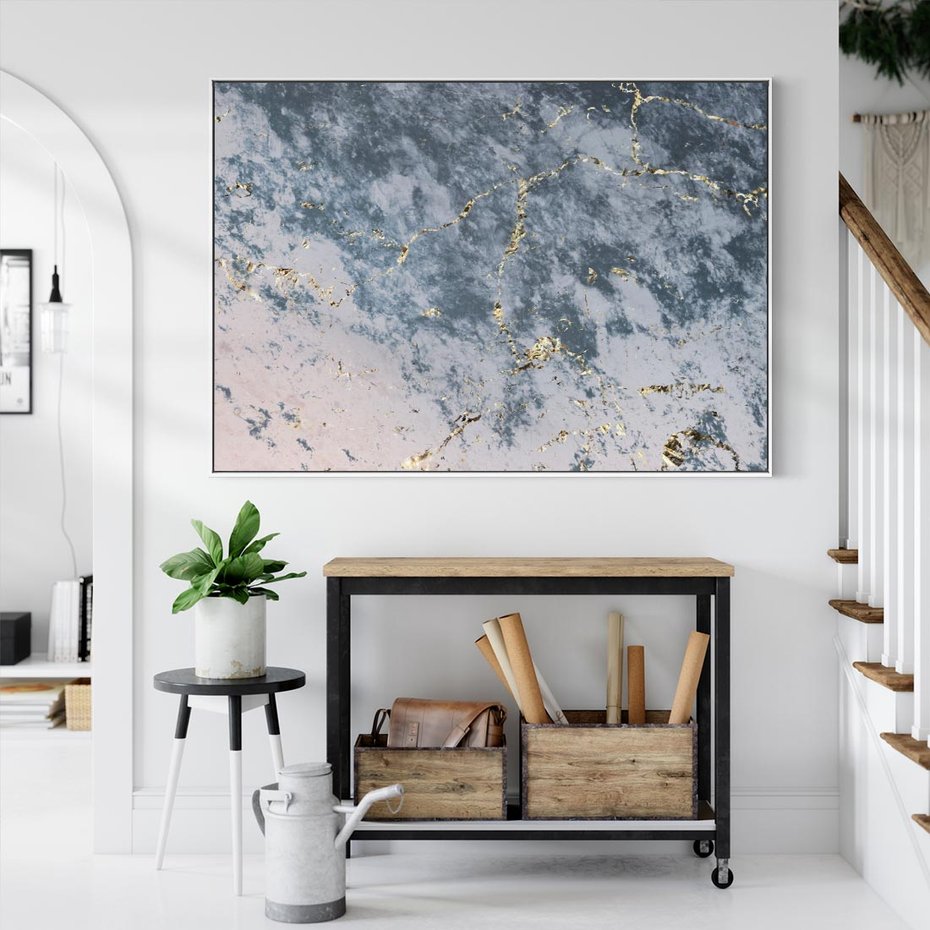 Obraz w ramie 70x50 - Elegancja i Wyrafinowanie - marmur, złoto - rama biała