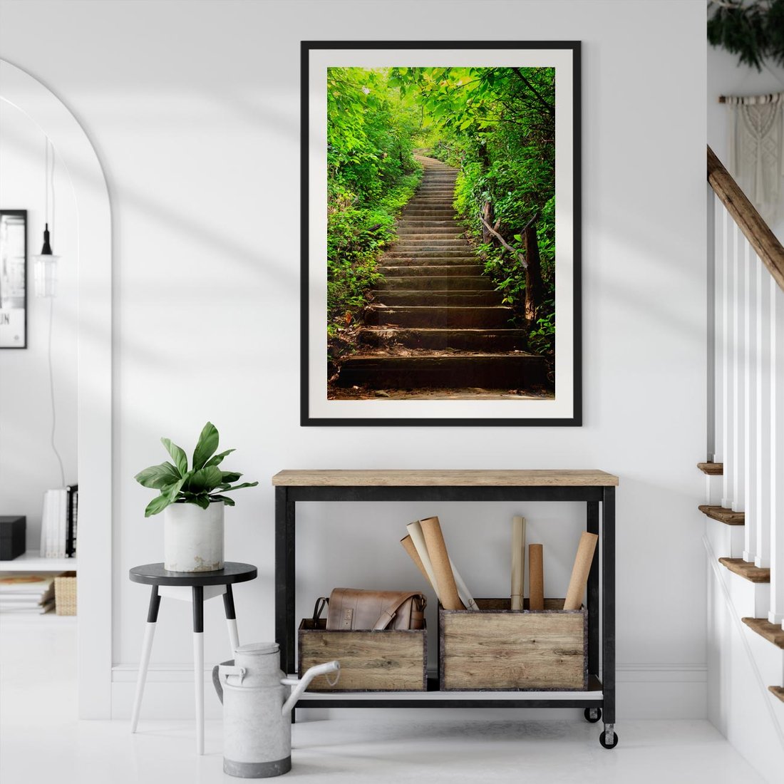 Plakat w ramie 30x40 - Lasowa ścieżka pełna tajemnic - ścieżka, schody - rama czarna