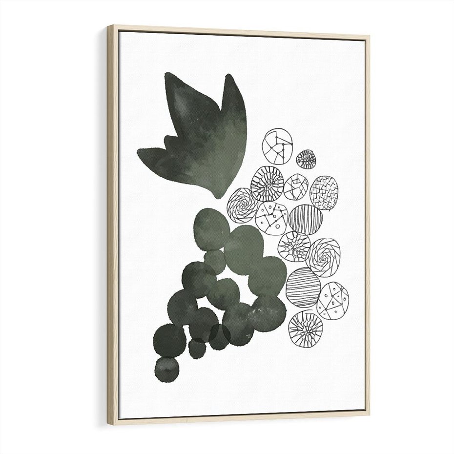 Obraz w ramie 70x100 - Grono Abstrakcji - minimalistyczny plakat, winogrona - rama drewno