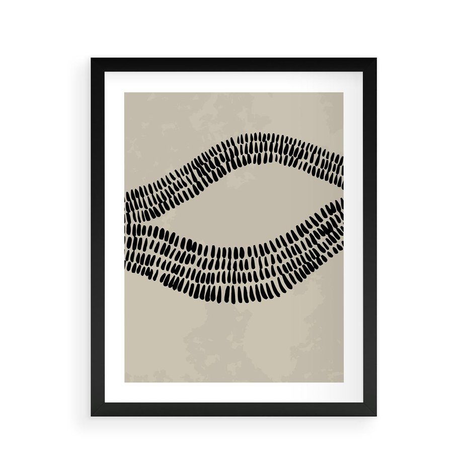 Plakat w ramie 40x50 - Kontury Ewolucji Materii - boho plakat, czarne kropki kreski - rama czarna