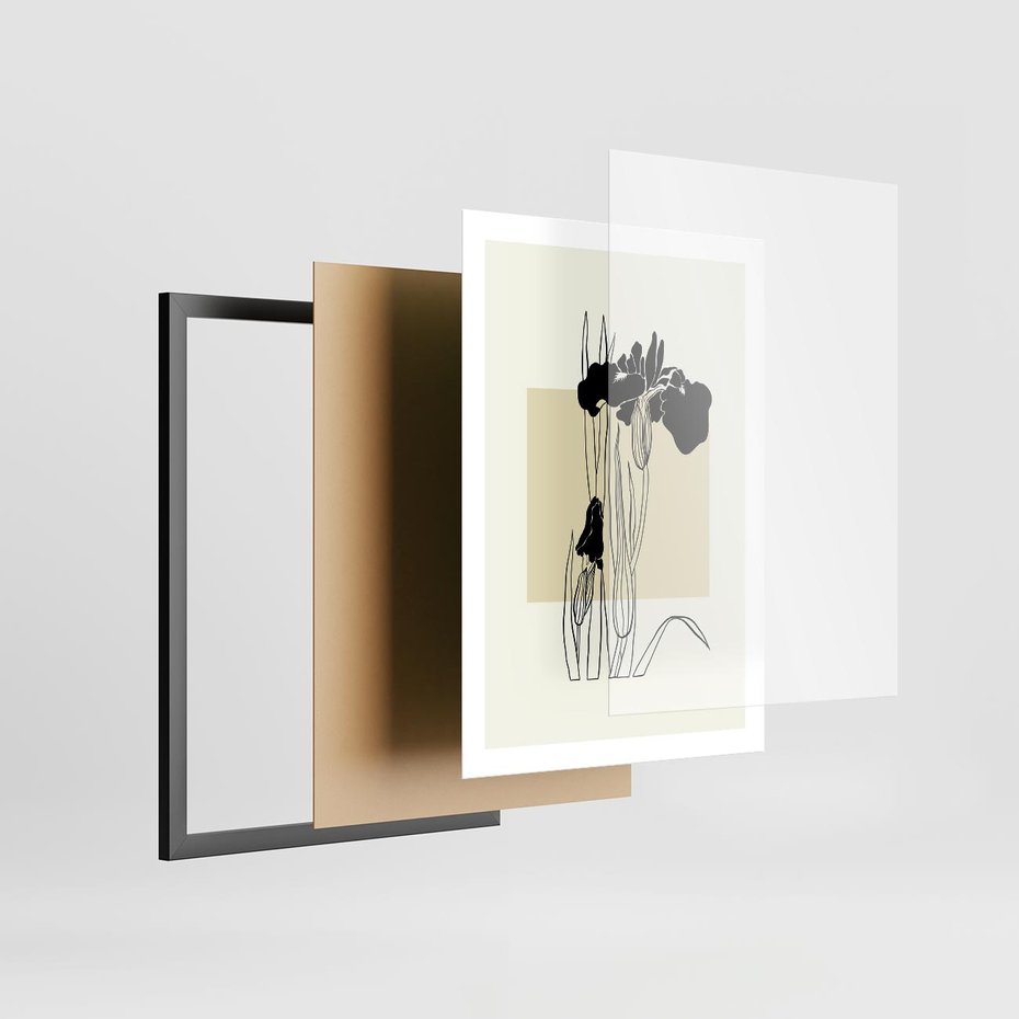 Plakat w ramie 50x70 - Rozkwitające w konturach - irys, kwiaty - rama czarna